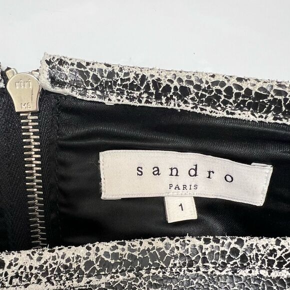 Sandro Paris Black Cracked Leather Calfskin Mini Skirt Size S - Picture 10 of 11